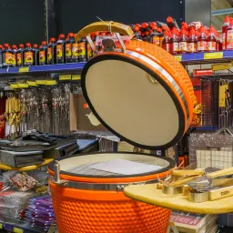 A Kamado Style grill in a retailer store